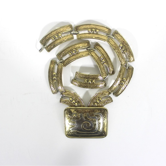 Vintage Modernist Statement Necklace IXEL Mexican Designer Gold Brass and Silver - Picture 2 of 9